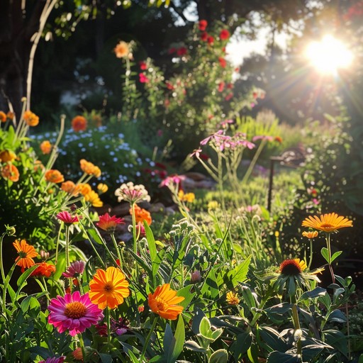 An elegant and lively waltz capturing the essence of a sunny garden, with flowers in full bloom and birds singing joyfully. The melody is carried by a vibrant accordion, while a gentle dance rhythm is maintained by light strings, bringing an optimistic and delightful atmosphere.