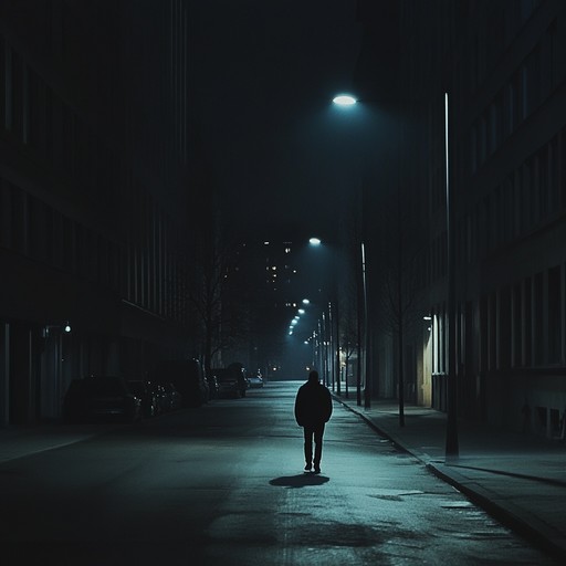 A haunting instrumental track that utilizes echoing piano notes, subtle electronic textures, and distant ambient sounds to convey the deep sense of loneliness and isolation felt when wandering through deserted city streets at night. The slow tempo and minimalistic arrangement add to the overarching feeling of emptiness and melancholy