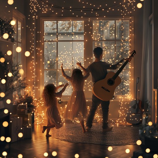 Imagine a heartwarming scene of families and friends gathered under a starlit sky, celebrating christmas with dance and lively latin tunes that fill the air with excitement and happiness.