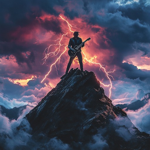 An electrifying instrumental rock anthem with dominating guitar riffs, interwoven with pulsating, soaring synths, creating a dynamic and exhilarating atmosphere. This track builds intensity, leading to an epic climax that feels both triumphant and monumental.