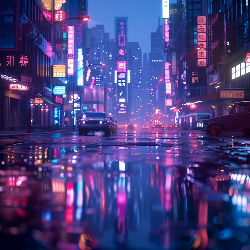 A tranquil journey through neon lit cityscapes, where floating synth waves gently ripple through the air. Soft, ethereal pads wash over the soothing bass lines, creating an atmosphere of calm and introspection. Perfect for unwinding after a long day or as a serene background for meditation.