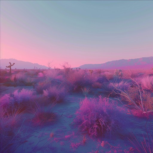 A trippy rock journey, flowing through waves of psychedelic guitar riffs, echoing synths, and deep, reverberating basslines. The piece carries an ethereal quality, painting vibrant, surreal imagery that transports the listener to a fantastical, dreamlike desert under a neon hued sky.