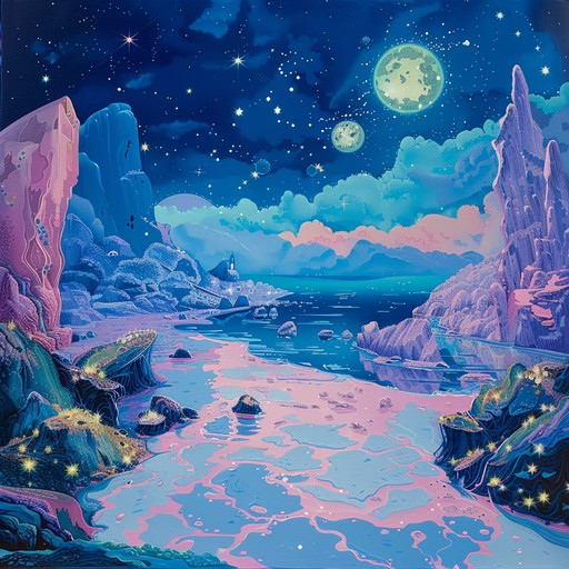 Dive into a celestial dreamscape with shimmering stars and ethereal melodies blending into an enchanting k pop reverie. Tranquil synthesizer beats create a dreamy, otherworldly experience.