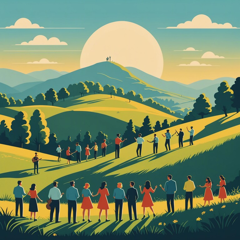 This track features a prime collection of uplifting and energetic bluegrass music defined by fast paced banjos and a lively string section, creating a feel of sunny fields and joyful gatherings.