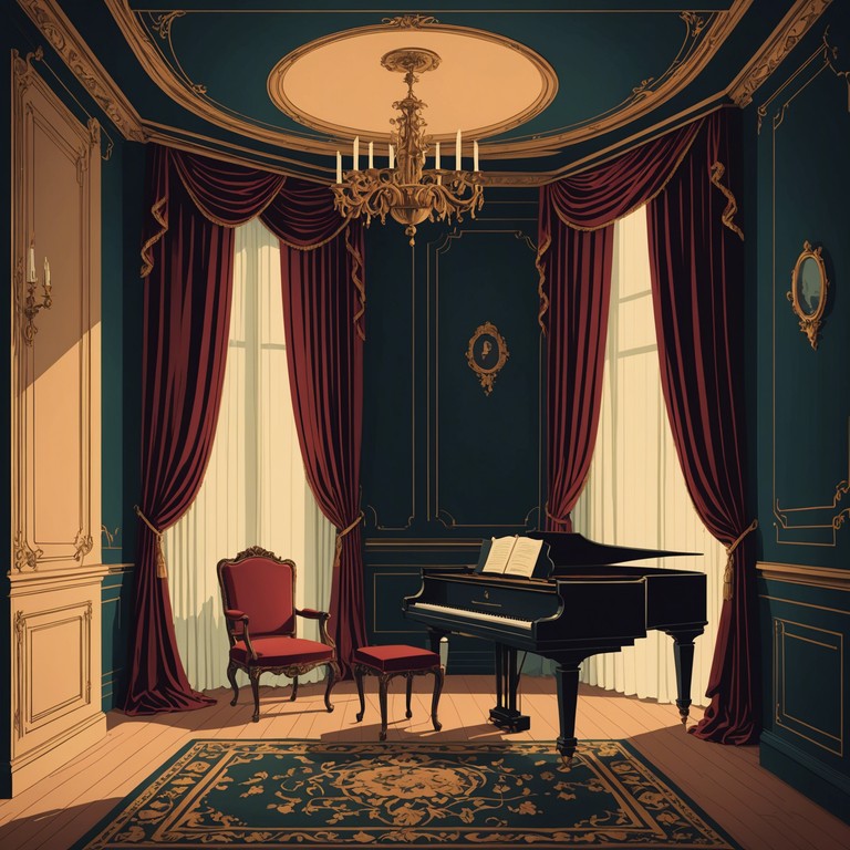 Imagine a grand ballroom from the late baroque period, ornate with golden decor and filled with an air of mystery. The orchestration leads you through the subtle dynamics of an unspoken romantic encounter, expertly capturing the essence of longing intertwined with delicate courtship.