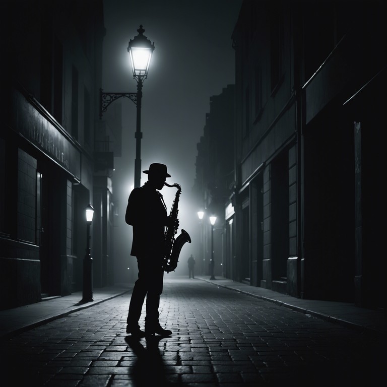 In this track, the haunting clarity of a saxophone intertwines with deep, soulful bass lines, producing a sinister yet captivating ambience. The piece gradually builds a suspenseful narrative, luring listeners into a story of midnight secrets and shadowy rendezvous. Performances enhance the eerie qualities of late night jazz bars, with the saxophonist's breathy notes cutting through the silence like whispers in the dark.