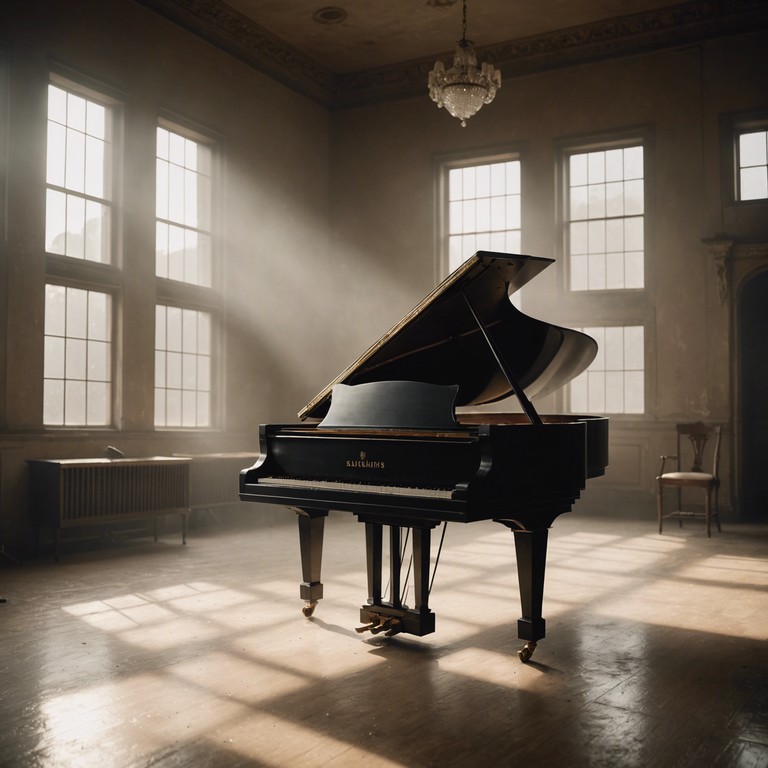 A somber, evocative piece that captures the haunting resonance of forgotten memories through sparse, delicate piano notes, creating an atmosphere of reflective solitude. The music mimics the quiet yet powerful nature of memories that linger in deserted spaces, echoing softly but persistently. Each note is played with precision, adding to the overall feeling of isolation and introspection, making you feel as though you're wandering through an old, abandoned mansion, where each room tells a different story of eras gone by.