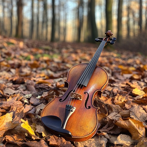 A composition evoking an eerie yet beautiful daytime scenery, set in a secluded and whispering forest. Using minor keys and dynamic shifts, the piece explores themes of solitude and the mystery of unseen whispers among trees. The music transitions from subtle tranquility to chilling peaks, creating a haunting atmosphere. The eerie undercurrents of a violin echo through the fabric of a classical ensemble, sending a misty chill down the spine. A piece designed to capitalize on c minor's naturally melancholic and haunting sound, 'whispering shadows at noon' harnesses the violin's expressive power to narrate a story of hidden whispers and secretive beauty, adding layers of mystery and tension.