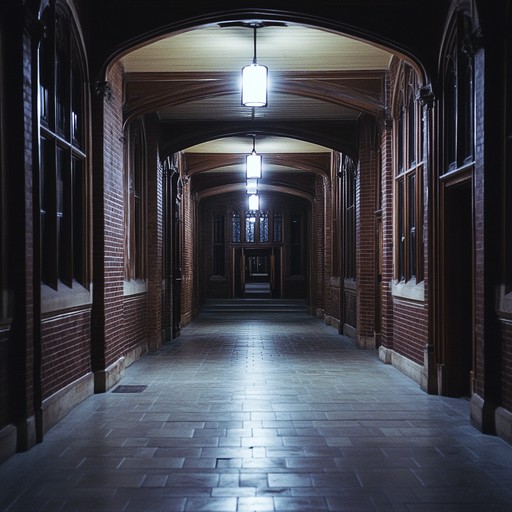 A chilling, minimalist composition that captures the eerie atmosphere of empty university corridors after dark, with distant sounds and unsettling melodies.