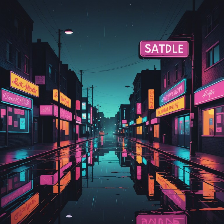 A song imbued with the essence of a nocturnal romantic adventure, filled with lush synth pads and a deep, resonating bassline, emulating the warm glow of neon on a quiet night. The melody, carried by smooth synthesizers, evokes a sense of longing and intimate connection beneath the city lights.