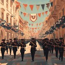 upbeat, grand parade music for celebrations.