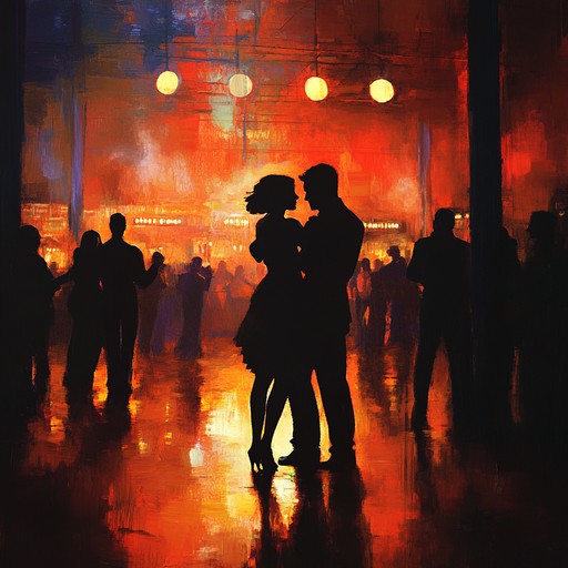 A spirited tango piece, infused with dramatic orchestral elements and lively rhythms. The music transports listeners to a vibrant argentinian dance hall, where dancers passionately engage in an electrifying performance. Dynamic string sections and intricate piano melodies guide the energetic movement, producing an emotive and mesmerizing experience.