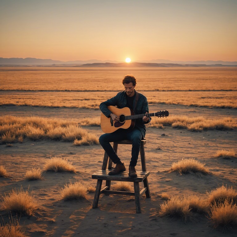 A composition capturing the sound of isolated guitars echoing against vast, arid landscapes, personifying longing and struggle in rural heartlands. Evokes the feeling of solitude amid vast, open spaces where each note resonates with a poignant, raw emotion rooted in traditional brazilian sertanejo music, interpreted through a lens of modern tension and introspection.