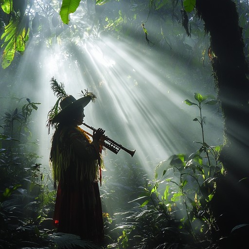 Transport yourself to a misty, ancient forest with enchanting andean folk tunes, characterized by transcendent melodies and atmospheric sonic textures. The flute leads the way, weaving a rich tapestry of ethereal and rustic sounds that evoke a hidden, mystical world deep within the woods.