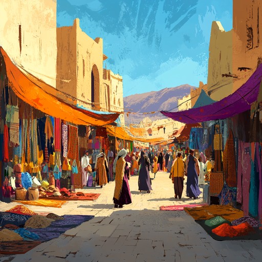 Captures the energetic atmosphere of an ancient desert market with enchanting arabian tones, lively rhythms, and vibrant mystique. Traditional instruments blend with modern production to create a captivating musical journey.