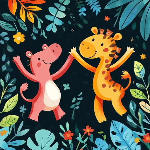 A lively and engaging instrumental track that combines wild jungle sounds with peppy rhythms to get children up and dancing, filled with playful melodies and adventurous vibes