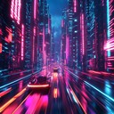 fast paced track evoking immersive cyber driven night races