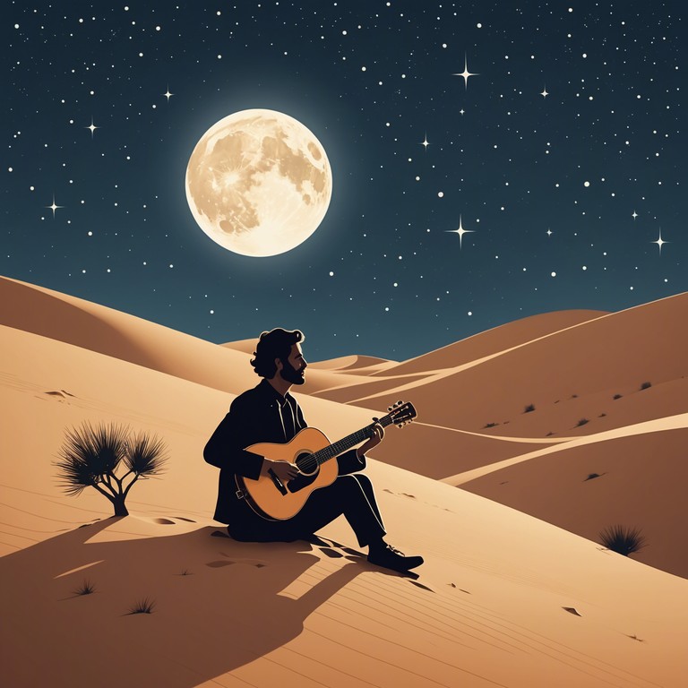 A serene composition capturing the essence of a tranquil arabian night, featuring the tender plucking of an oud that weaves through the cool desert air, evoking a deep sense of peace and timeless beauty