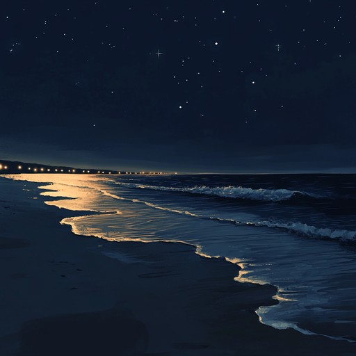 Imagine a warm summer night near the beach, where gentle waves meet the shore under the starry sky. Soft synth melodies blend harmoniously with ambient sounds, creating a serene and tranquil atmosphere perfect for unwinding and reflecting. The music transitions smoothly, with layers of soothing pads and subtle bass lines that mesmerize and calm the mind.