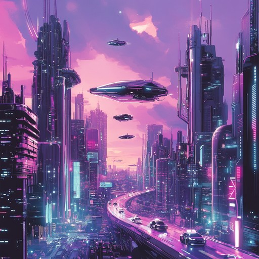 An instrumental synthpop track capturing the essence of a futuristic metropolis, blending pulsating synths with soaring melodies to create an immersive sonic journey