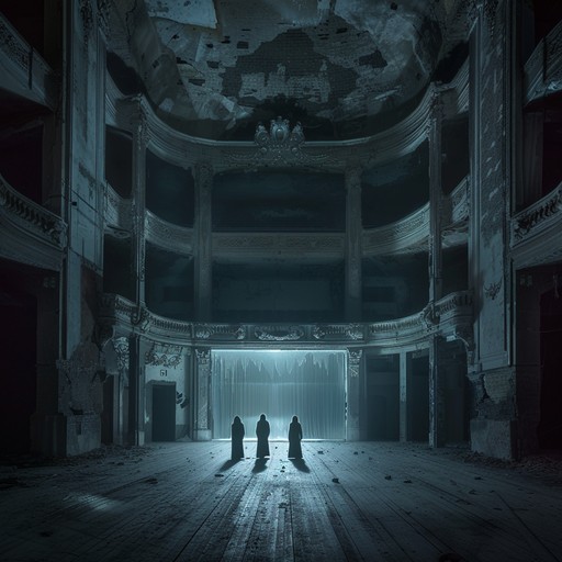 A chilling composition that melds operatic vocal lines with ominous orchestral arrangements, creating an atmosphere filled with suspense and drama. The unsettling melodies and dissonant harmonies evoke images of dark, forgotten theaters and ghostly presences lingering in the backstage shadows. Ideal for captivating listeners with a love for dramatic, chilling music