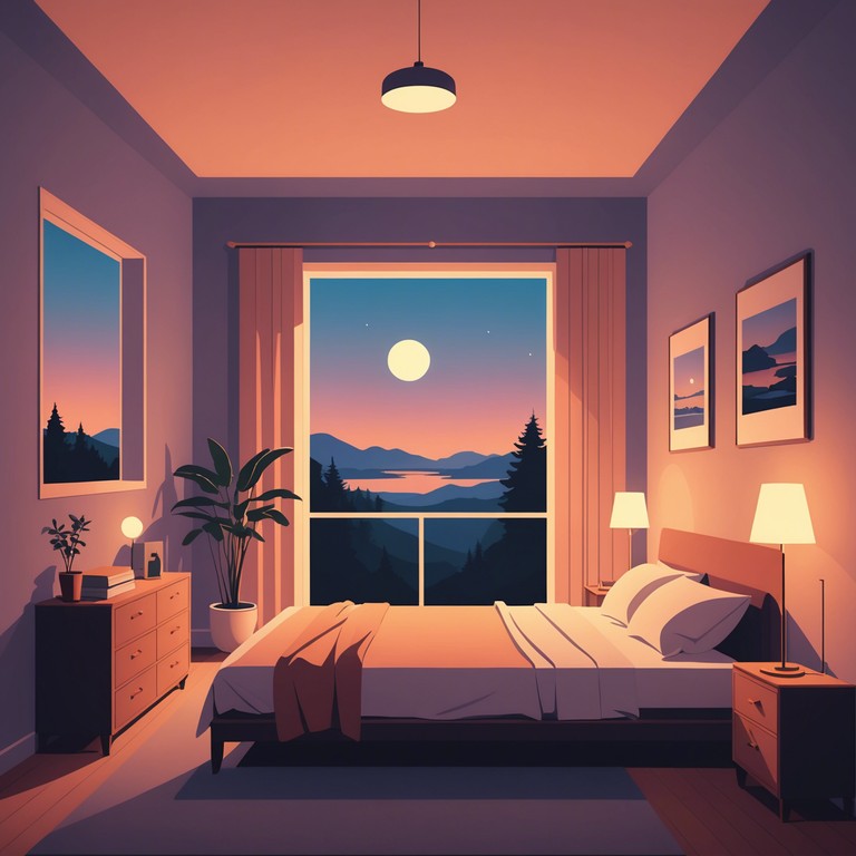 This track features a soothing arrangement ideal for unwinding after a long day's hassle, painted in tones of blue and purple for a serene nocturnal ambiance. The gentle plucking of an acoustic guitar harmonizes with the soft whisper of nighttime breezes, offering a soothing aural retreat that encourages deep relaxation and sleep.