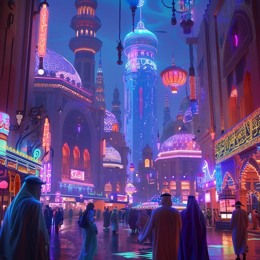 Imagine traversing a futuristic middle eastern cityscape, where the past meets the future through a vibrant mix of traditional oud melodies and modern electronic sounds. This composition offers a rich, textural soundscape that captures the contrast and fusion of two worlds.