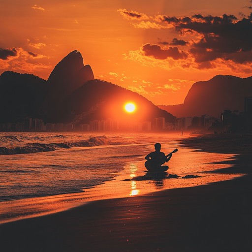 An instrumental bossa nova piece featuring warm guitar tones and smooth rhythms that evoke a passionate evening overlooking rio de janeiro.