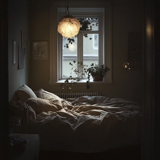 A dark, intimate, and whispered experience set in a bedroom, touched by the gentle glow of moonlight. The minimalistic arrangement features sultry, hushed vocals harmonized with forlorn guitar strums and subtle, atmospheric synths to create a vividly pensive and melancholic mood. Instrumental layers slowly unfold, drawing listeners deeper into an intimate sonic landscape.