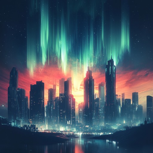 An instrumental future bass piece combining pulsating urban rhythms with ethereal synth melodies, evoking a journey through futuristic cities bathed in the glow of an aurora.