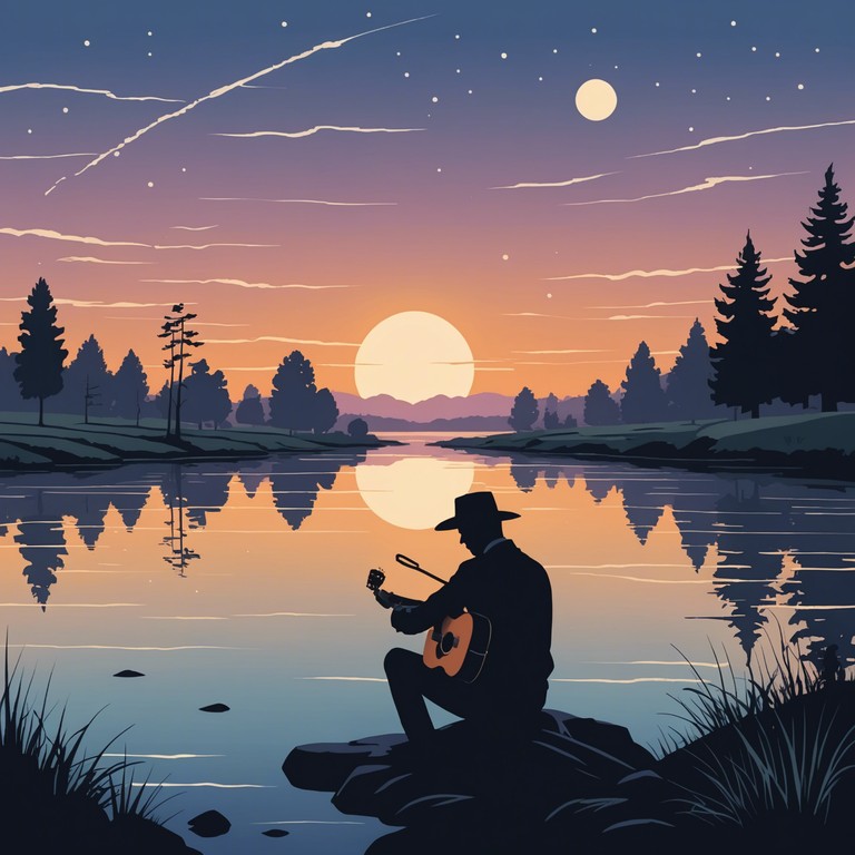 Echoing the essence of a serene evening, this version highlights the reflective journey of a lone musician, whose guitar whispers tales of age old legends against a backdrop of fading light.