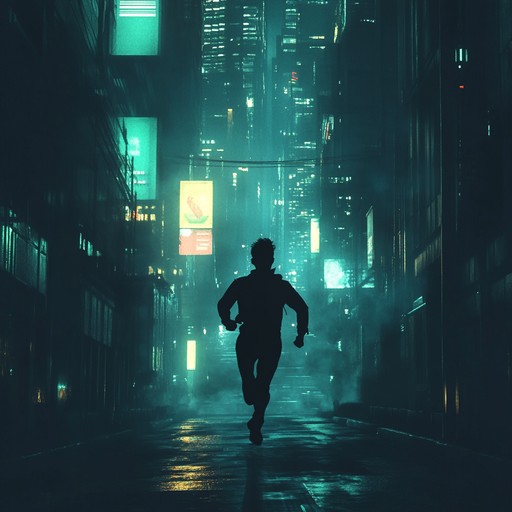 An instrumental new wave track that creates a suspenseful atmosphere through haunting synthesizer melodies and driving rhythms. Layered synth textures and pulsating beats evoke a mysterious chase through neon lit city streets at night.