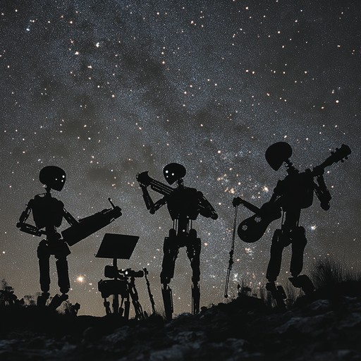 In a world where robots have replaced traditional musicians, their circuits and gears work harmoniously to produce captivating melodies under the enchanting midnight sky. This track embodies the futuristic melding of technology and emotion through music.