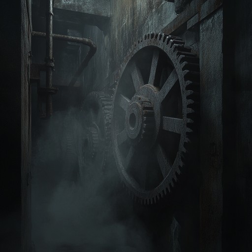 A relentless stream of eerie clicks, metallic groans, and spectral vibrations, weaving an atmosphere of dreadful anticipation as if wandering through a haunted, mechanical labyrinth. The mechanical symphony crescendos into a chilling, unforgettable climax.