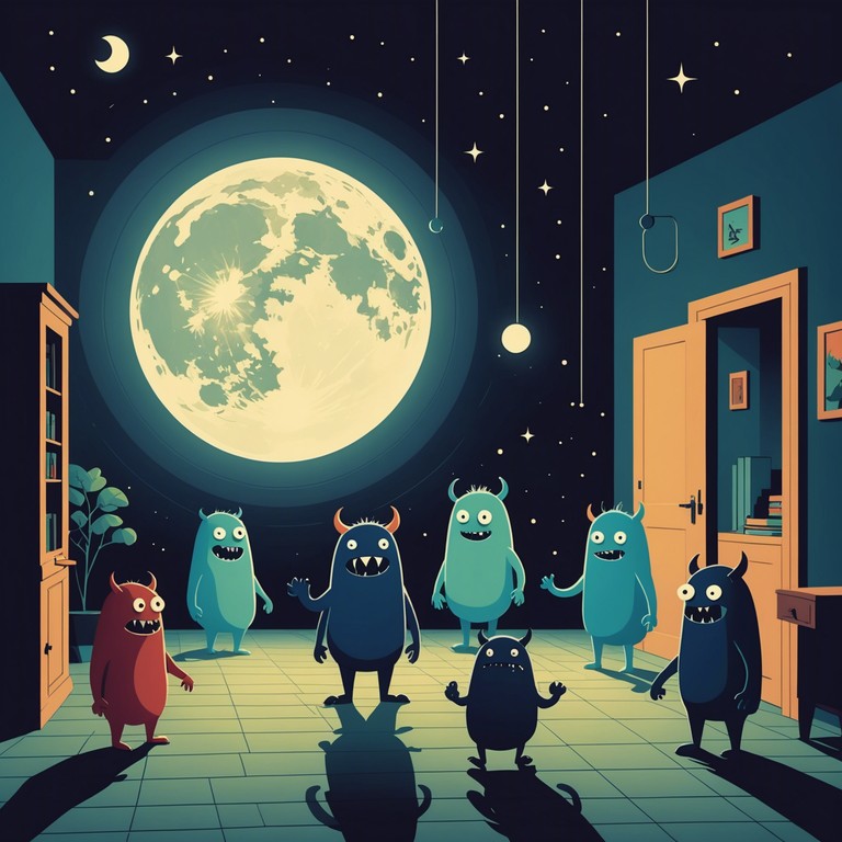 An instrumental track designed to give a little thrill to the children's genre, featuring tingling melodies that mimic the light footsteps of friendly night time creatures. Perfect for creating a playful yet slightly spooky ambiance.