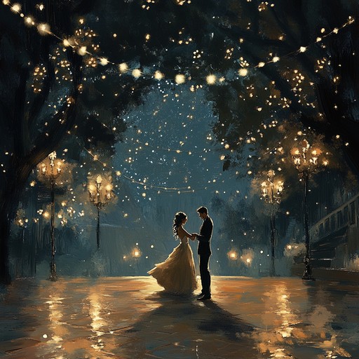 A charming instrumental romantic polka capturing the enchantment of dancing in a moonlit ballroom. Playful accordion melodies weave through gentle waltz rhythms, creating a whimsical, heartwarming atmosphere perfect for romantic escapades and nostalgic memories.