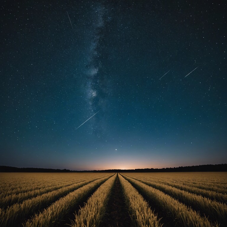 Imagine standing in a vast, open field as the sun dips below the horizon, the sky painted in oranges and purples. The gentle sound of a banjo plays a slow, heartwarming tune that resonates with the feeling of a peaceful yet somber ending to a beautiful day.