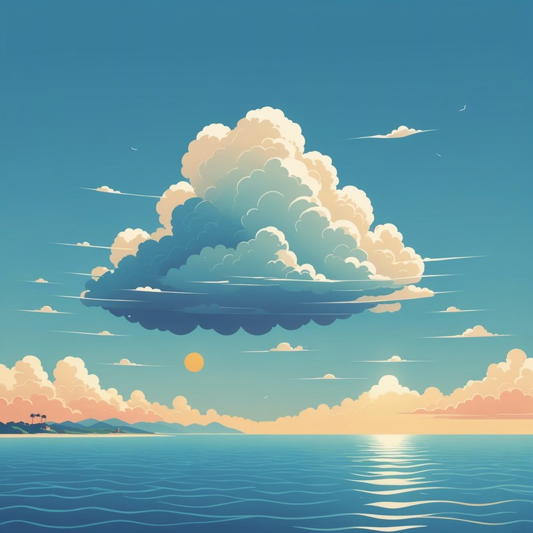 Imagine you're drifting on a cloud, high above a sunlit shore, the calm ocean stretching into a clear horizon. This alternative version offers a slightly dreamier escapade into relaxation and mental rejuvenation.