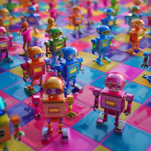 An upbeat, lively toytronica composition filled with energetic and whimsical robotic melodies. The track combines playful synthesizer lines, toy instruments, and electronic beats to create a fun and dynamic atmosphere. Perfect for evoking a sense of joy, childlike wonder, and playful energy.