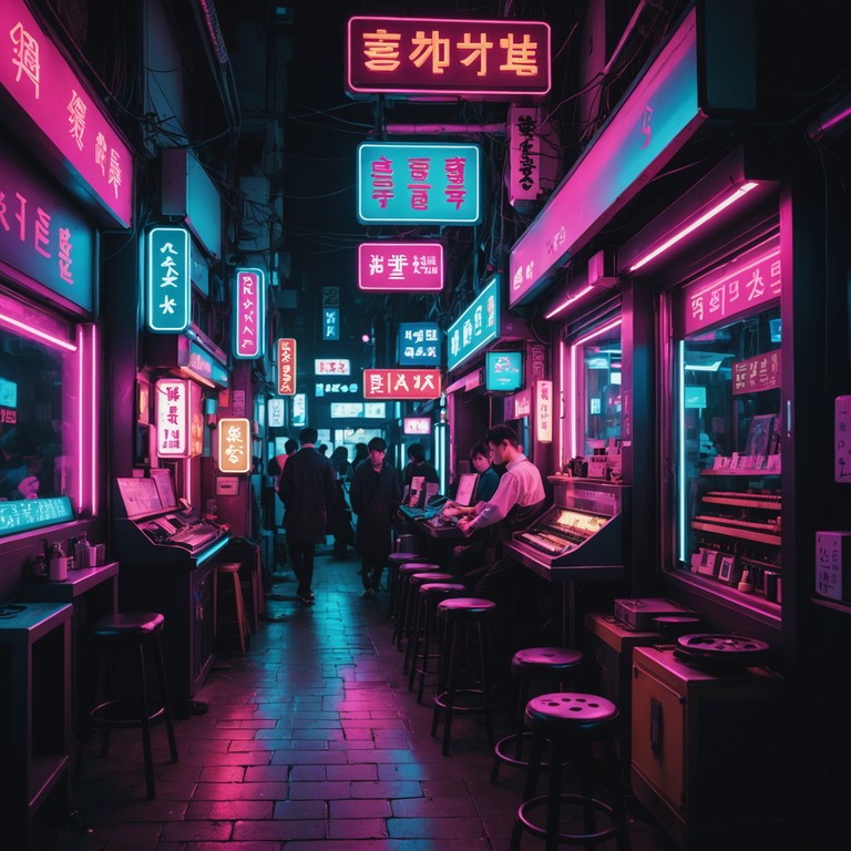 A sonic journey through a neon lit cityscape with bursts of traditional korean influence overtaken by modern electronic waves, capturing the essence of a metropolis that never sleeps.