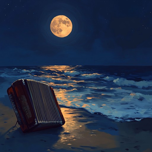 An instrumental cumbia track featuring sensual accordion melodies and gentle percussion, capturing the allure of warm nights and the intimacy of a dance under the moonlight.