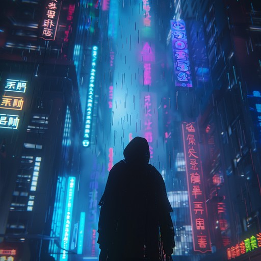 Imagine wandering through a neon lit city in a distant, bleak future, where technology and emotions blur. The music embodies a journey of isolation and technological overload in this urban dystopia. Sounds of distant traffic and whispers of the digital ether complement the main soundscape, providing a multi layered auditory experience.