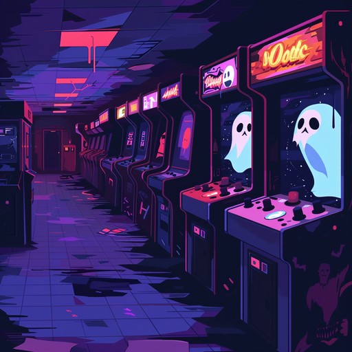 Picture yourself in an abandoned arcade at midnight, the only light coming from the flickering screens of old arcade machines. An eerie melody plays, echoing through the empty halls, as if the ghosts of past gamers are still lingering. The bass is deep and menacing, pulsating like a heartbeat, while distorted synths and glitchy sound effects create a sense of unease. The drum beat is slow and heavy, like footsteps echoing in the darkness, drawing you deeper into the haunted arcade.