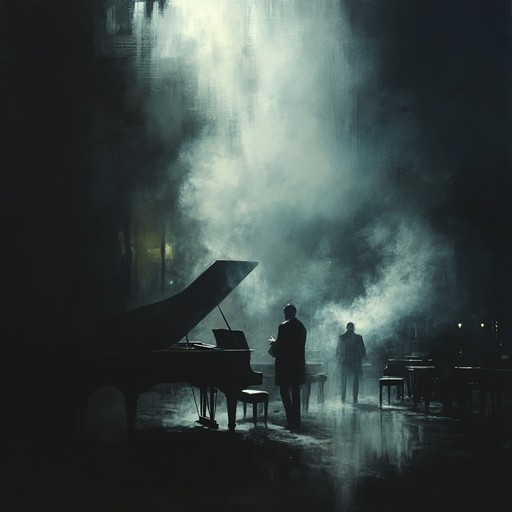 A haunting instrumental piece blending eerie melodies with a smoky lounge atmosphere, creating a sense of nostalgia and unease. The slow, sultry piano leads the composition, accompanied by subtle double bass and soft brush drums, evoking the dimly lit corners of an old jazz club haunted by whispers and shadows.