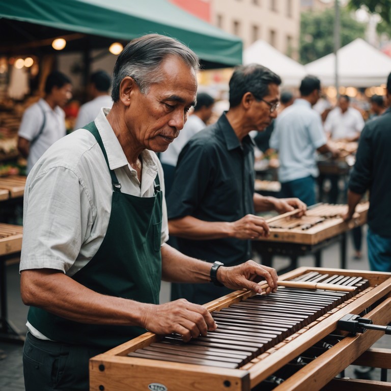 Delve into the heart of a lively marketplace with this track. The echoes of the marimba resonate, blending with sounds that depict the vibrant thrum of early shoppers and colorful stalls coming to life under the morning sun.