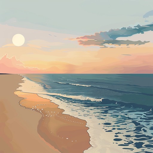 A gentle synth washes over you like a whispering tide, beckoning you to relax. The soothing sounds of ocean waves blend seamlessly with light, shimmering synths, melting away the tension. It's a piece that evokes a tranquil summer evening by the beach, wrapped in a cool breeze, capturing the serene essence of nature and nostalgia.