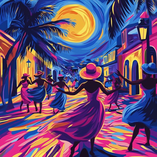 A vibrant and energetic instrumental salsa track that combines traditional cuban rhythms with modern flair. The song features dynamic percussion, soaring trumpet melodies, and a driving piano accompaniment that together create an irresistible urge to dance. The lively tempo and infectious grooves capture the essence of a tropical celebration, transporting listeners to a festive street carnival under the stars.