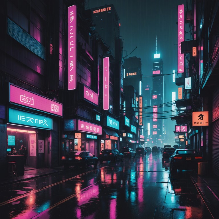 This track embodies a journey through a neon lit cyberpunk cityscape where pulsating beats blend with high tech atmospheric elements, capturing the essence of a lively but slightly mysterious urban night. The music paints a vivid picture of neon reflections in puddles, illuminated by flickering holograms in a digitized metropolis.