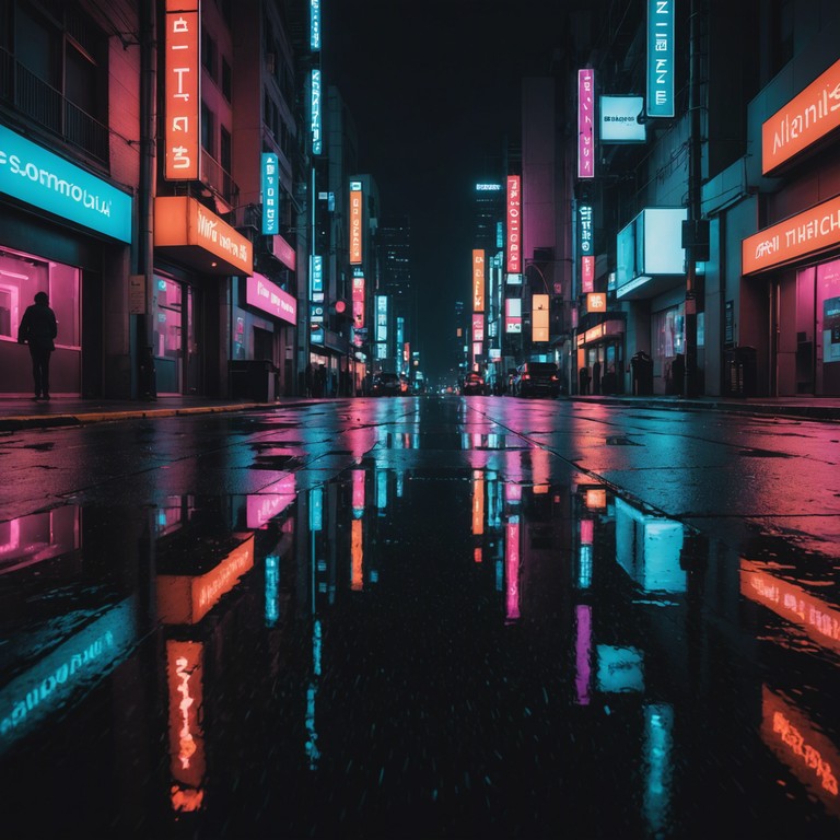 A track where soft pulsating bass meets high pitched, echoing synthesizer melodies, creating an atmosphere akin to walking through a cityscape bathed in neon lights after rain. This piece captures the essence of future bass with a gentle introduction leading to more complex, layered electronic beats, perfectly blending calm and exhilaration.