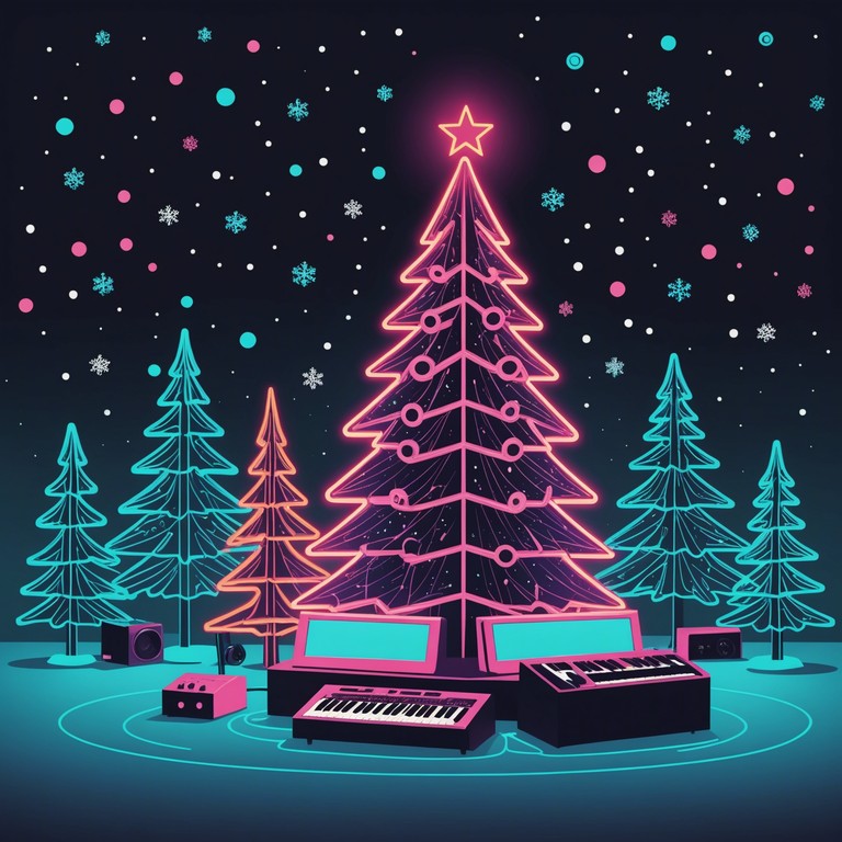 Imagine a track where vintage synthesizers blend seamlessly with jingle bells to create a festive but distinctly 80s holiday atmosphere. The song combines familiar holiday melodies with a nostalgic synthwave backdrop to evoke memories of past celebrations while still sounding fresh and modern.